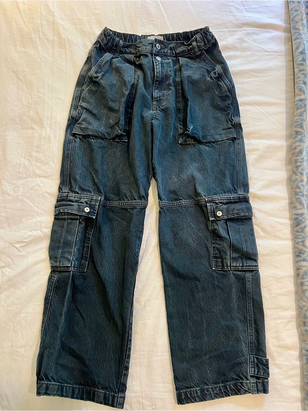 Free People Cargo Boyfriend Jeans Black Waist 26